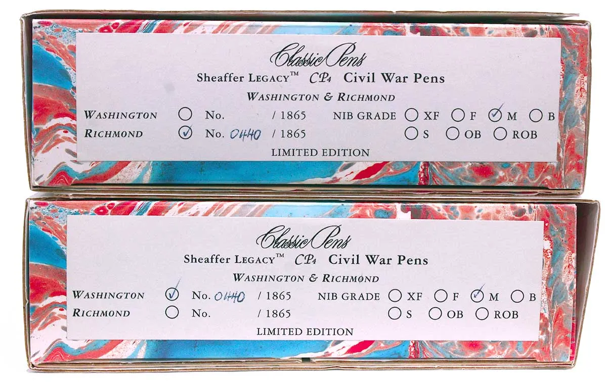 1997 SHEAFFER LEGACY CP4 MATCHING NUMBER SET WASHINGTON RICHMOND CIVIL WAR STERLING FOUNTAIN PENS