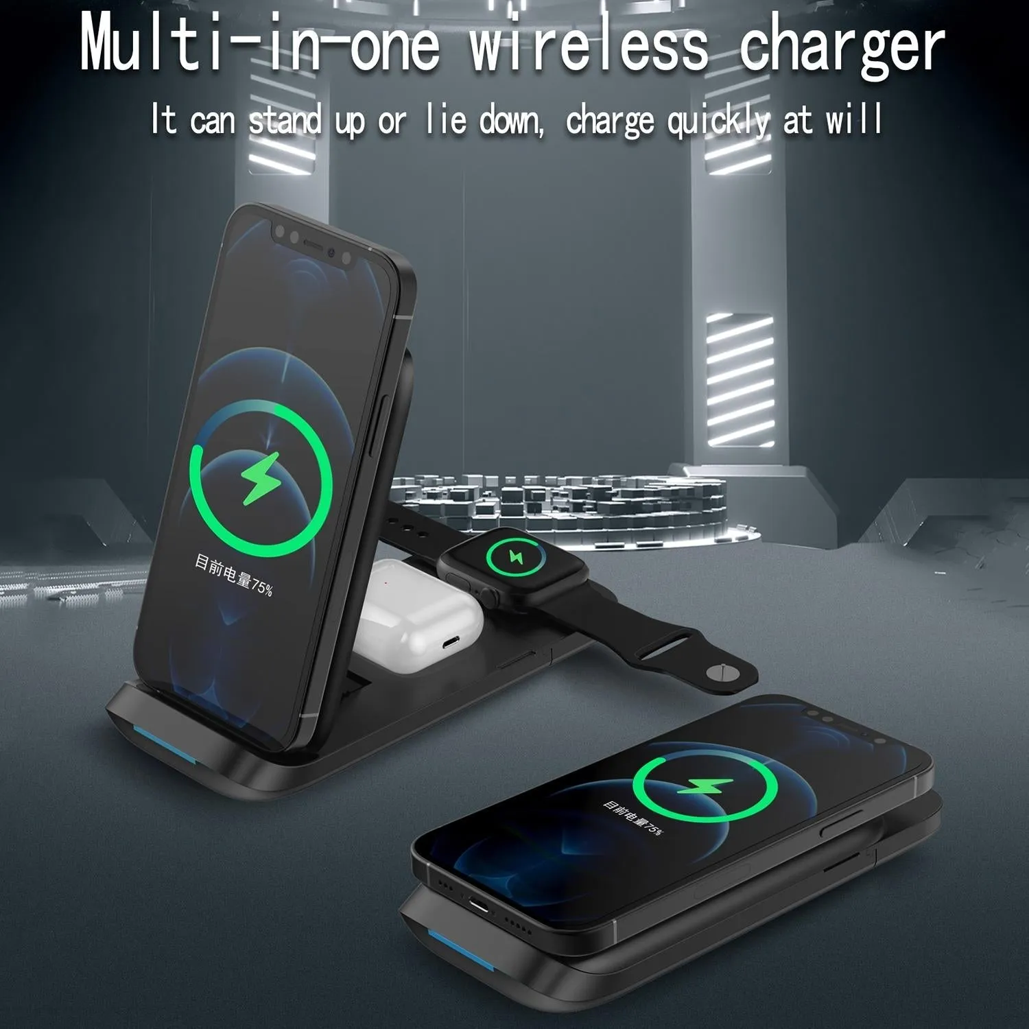 3 In 1 Foldable Wireless Charger For Iphone Apple Watch Airpods