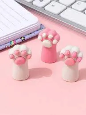 3 Pcs Cute Pink Style Cat Paw Rubber Erasers