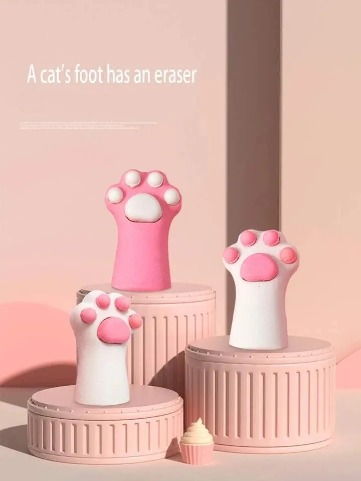 3 Pcs Cute Pink Style Cat Paw Rubber Erasers