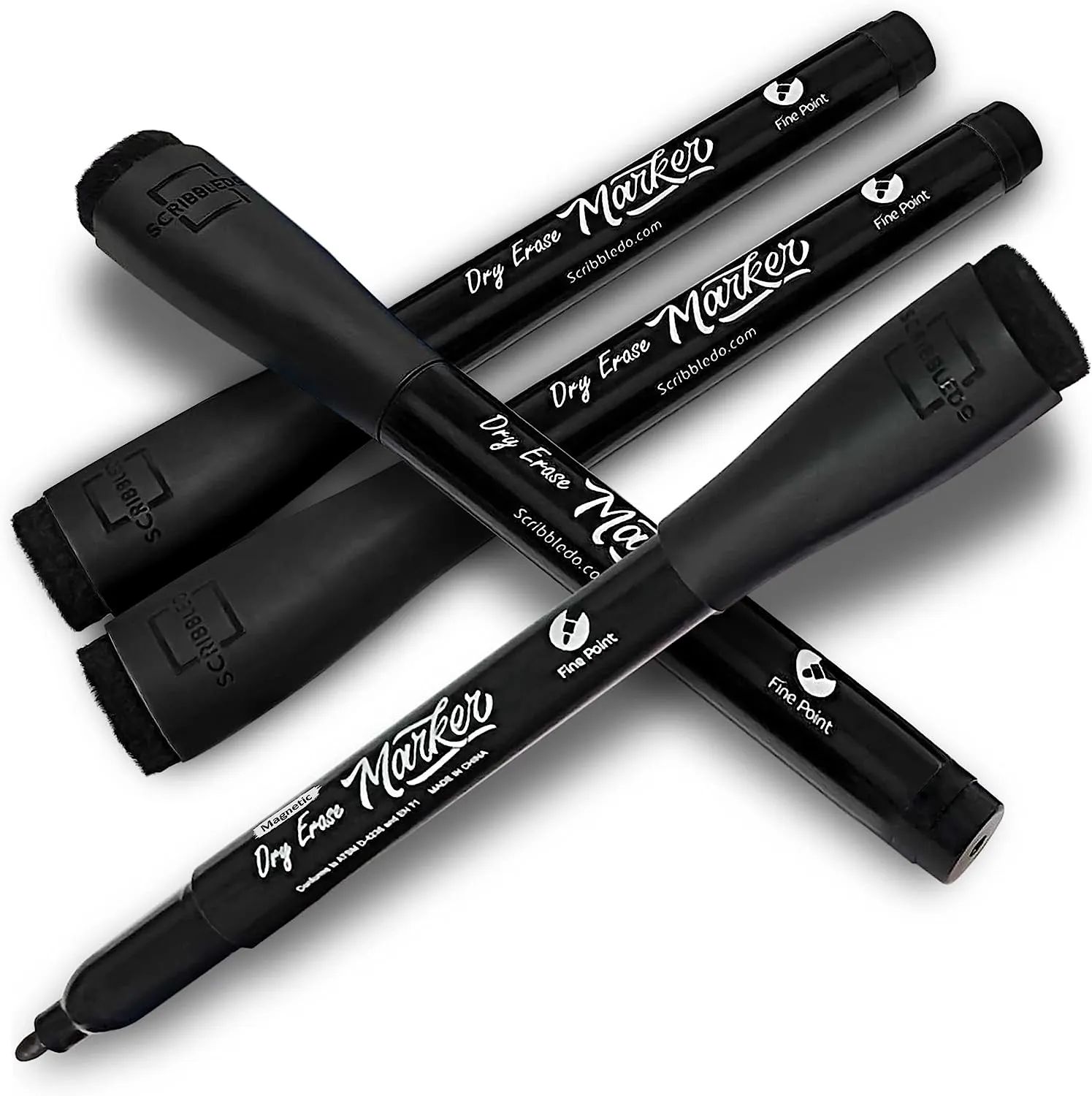 4 pack Magnetic Fine Tip Dry Erase Black Markers