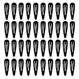 40 Pack Black 2 Inch Barrettes Women Metal Snap Hair Clips Accessories