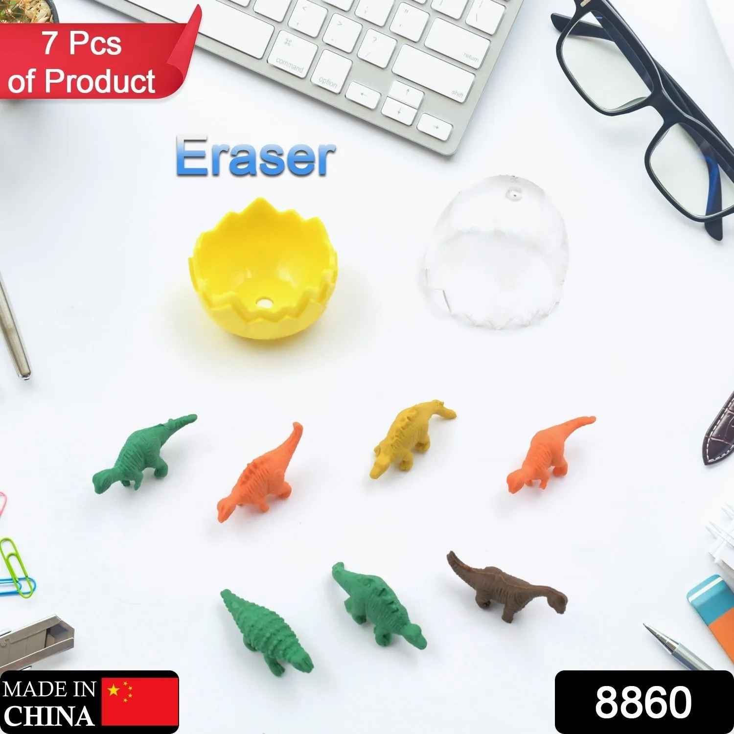 7 Piece Dinosaur Shaped Erasers for Kids - Animal Erasers, 3D Puzzle