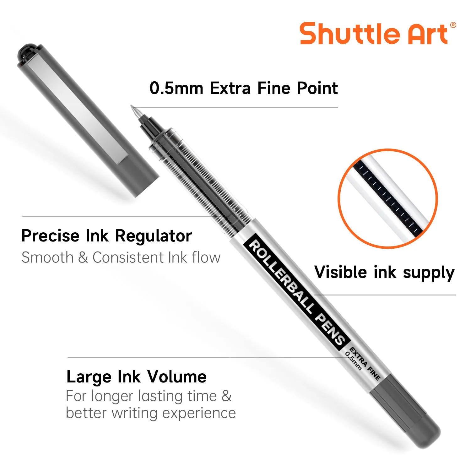 Black Liquid Ink Rollerball Pens - Set of 10