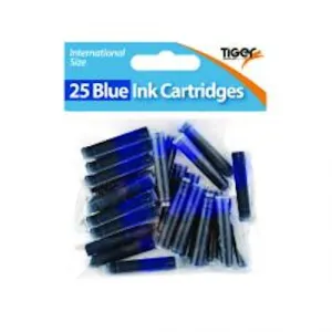 Blue Ink Cartridges - 25 Pack Standard Size Ink Refills Pens Writing