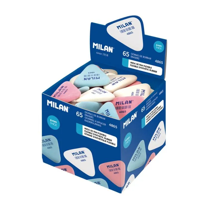 Box 65 small flexible synthetic rubber erasers 4865, assorted colours