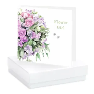 Boxed Silver Earring Card Flower Girl Lilac Bouquet