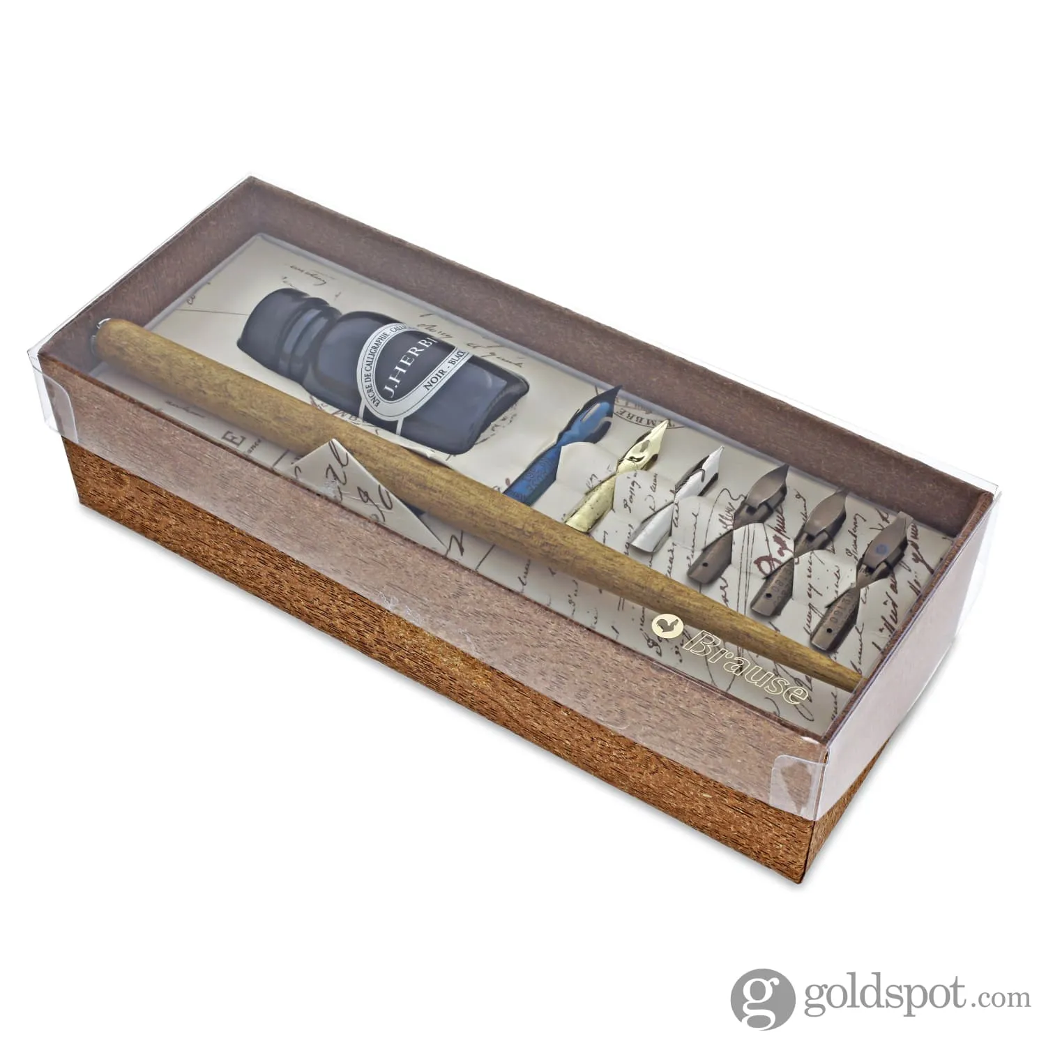 Brause Calligraphy Set - 6 Nibs, 1 Wood Nib Holder, and 1 Bottle Black Ink