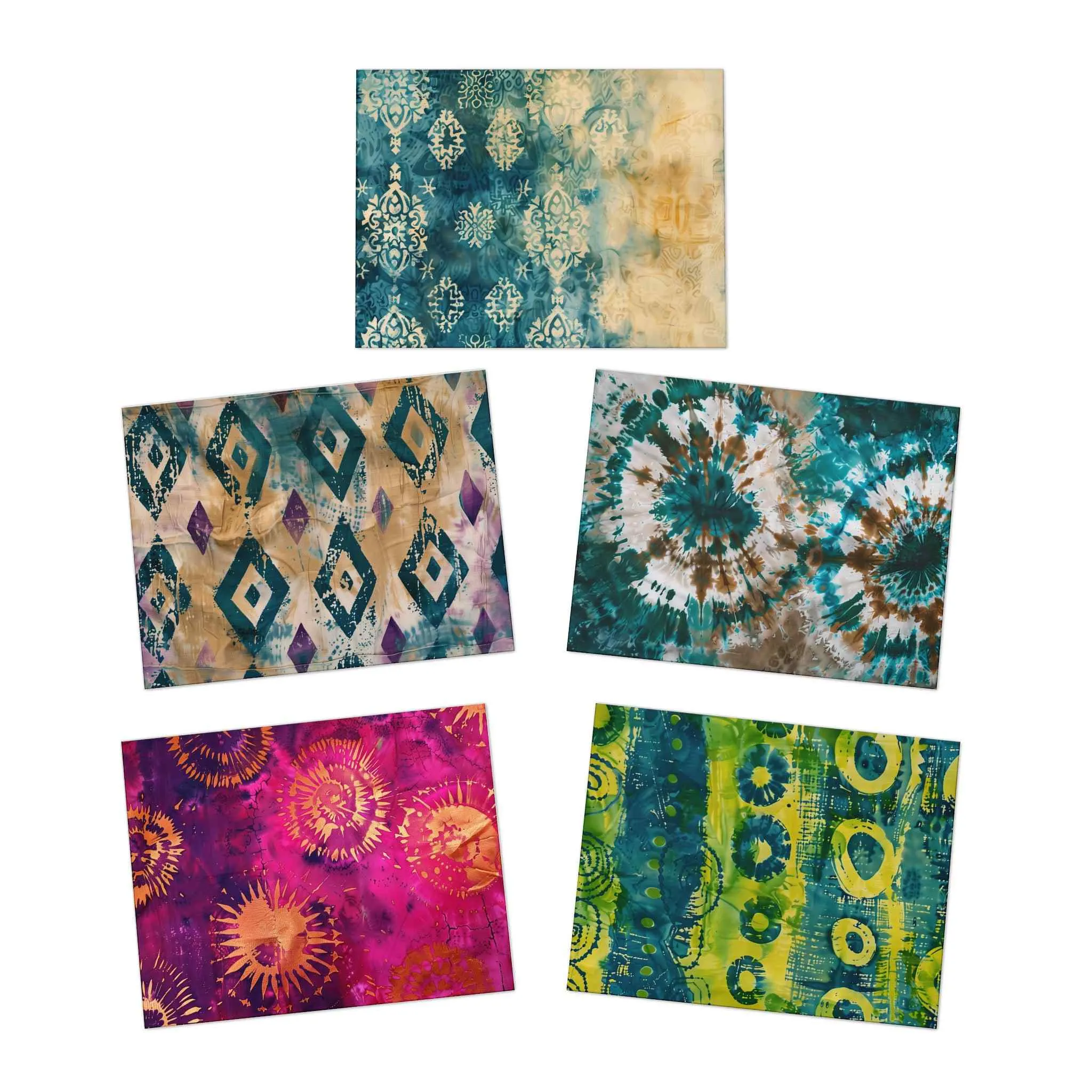Bright Batik Multi-Design Blank Note Cards (5-Pack)
