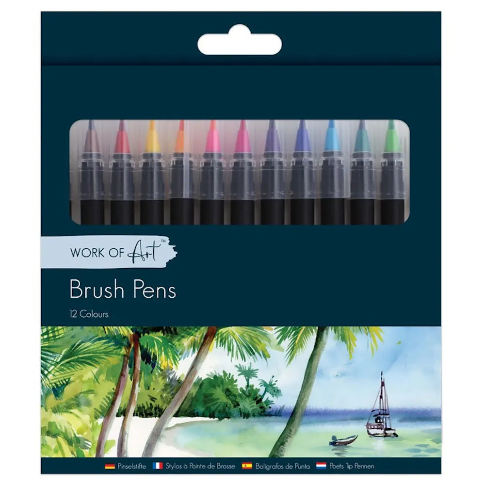 Brush Tip Bright Colour Pens - 12 Pack Art Markers Drawing Supplies