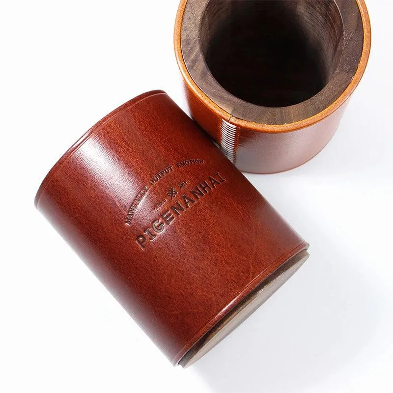 Chic Retro Leather and Walnut Writing Utensil Holder - Classic Elegance