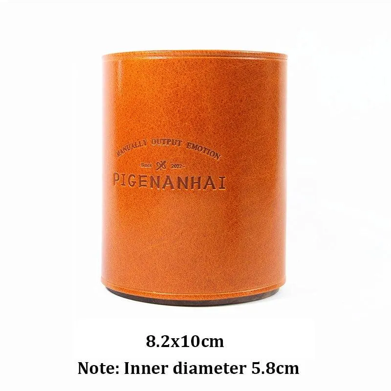 Chic Retro Leather and Walnut Writing Utensil Holder - Classic Elegance