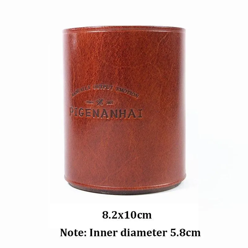 Chic Retro Leather and Walnut Writing Utensil Holder - Classic Elegance
