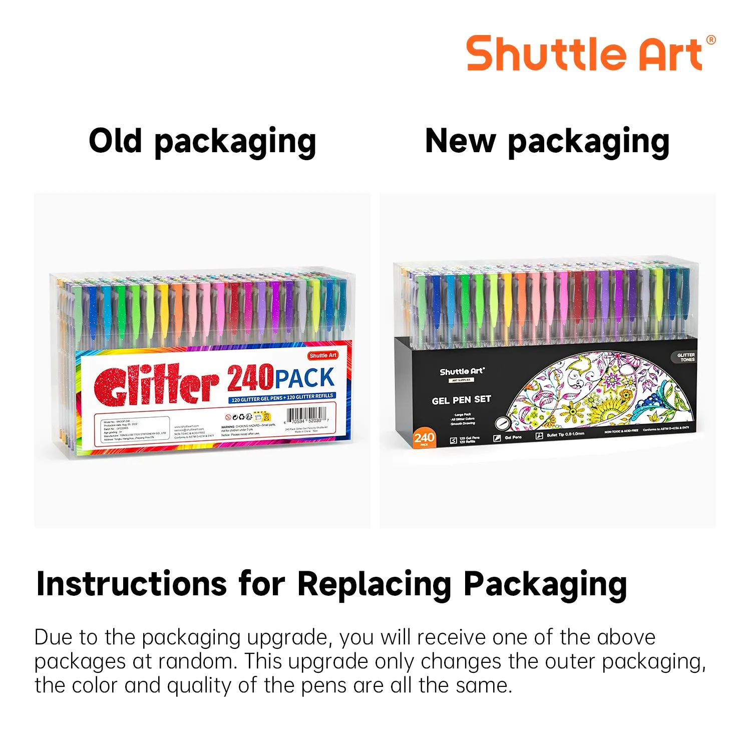 Colored Glitter Gel Pens, 120 Colors Gel Pen with 120 Refills - Set of 240