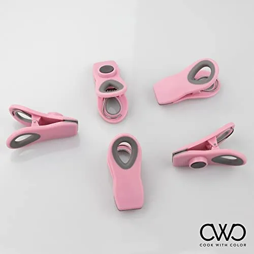 COOK WITH COLOR 5 Pc Chip Bag Clips- Kitchen Clips, Magnetic Chip Clips for Bags, Food Bag Clips with Airtight Seal (Blush)