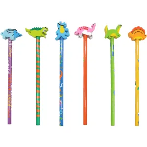 Dinosaurs Pencils & Erasers 6 Pack - Assorted Novelty Stationery Set for Kids' Creative Fun