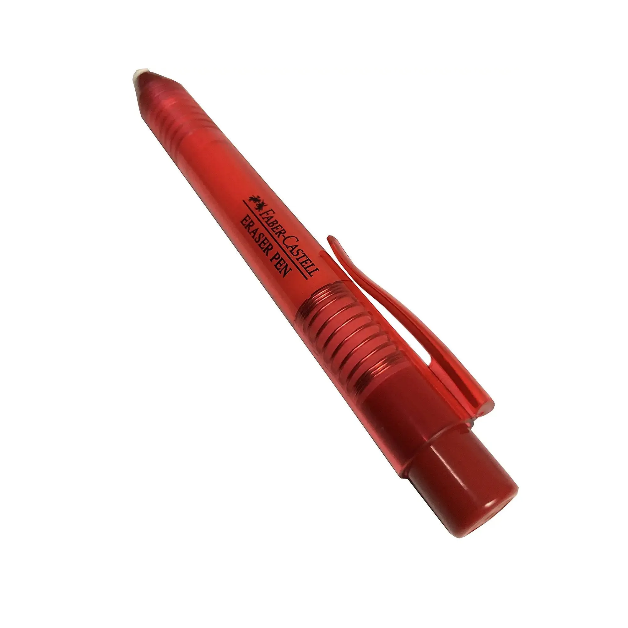 Faber-Castell Pen Mechanical Stick Retractable Eraser Set with 2 Extra Refills   1 Sharpener | Color Red