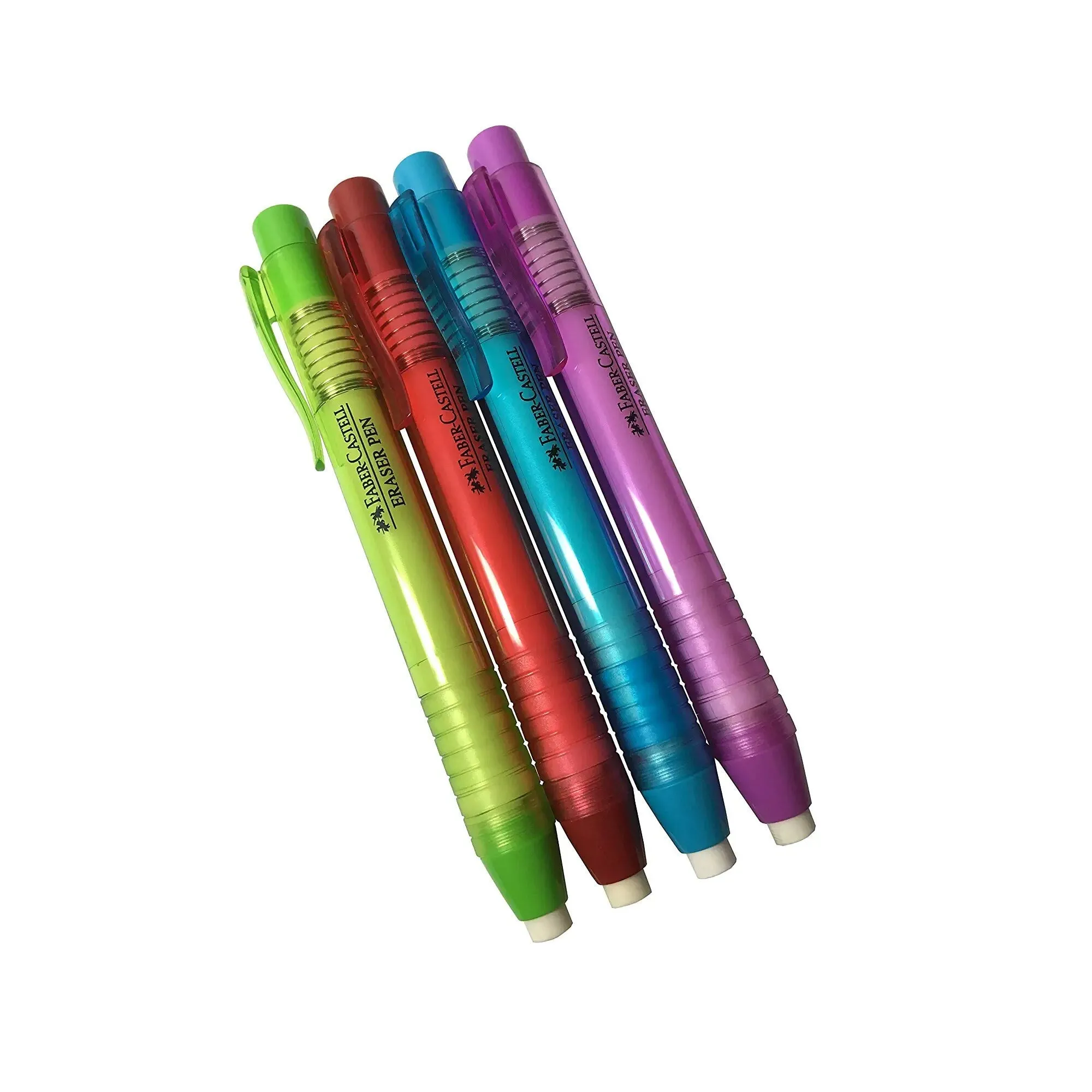 Faber-Castell Pen Mechanical Stick Retractable Eraser Set with 2 Extra Refills   1 Sharpener | Color Red