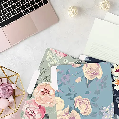Floral Decorative File Folders, Letter Size for Office, School and Home, Set of 12, 6 Designs, 1/3 Cut Tabs