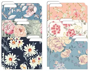 Floral Decorative File Folders, Letter Size for Office, School and Home, Set of 12, 6 Designs, 1/3 Cut Tabs