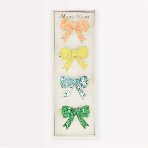 Glitter Bow Hair Clips (x 4)
