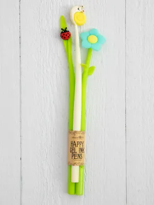 Happy Gel Ink Pens, Set of 3 - Garden Friends