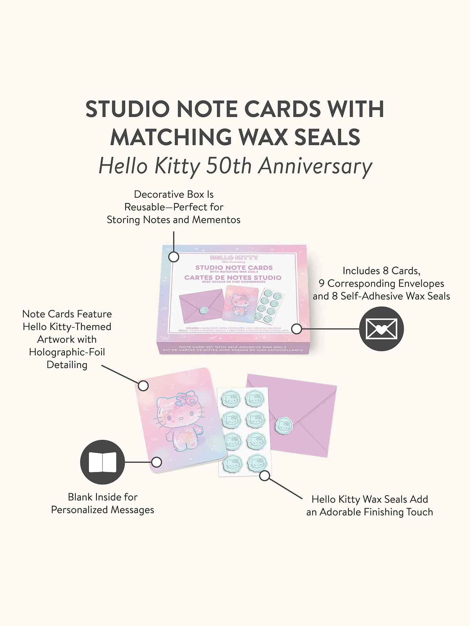 Hello Kitty 50th Anniversary Studio Note Cards with Matching Wax Seals