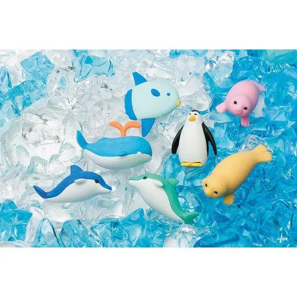 IWAKO ER-961136 marine life series modeling eraser eraser wipe cloth dolphin whale penguin sea lion