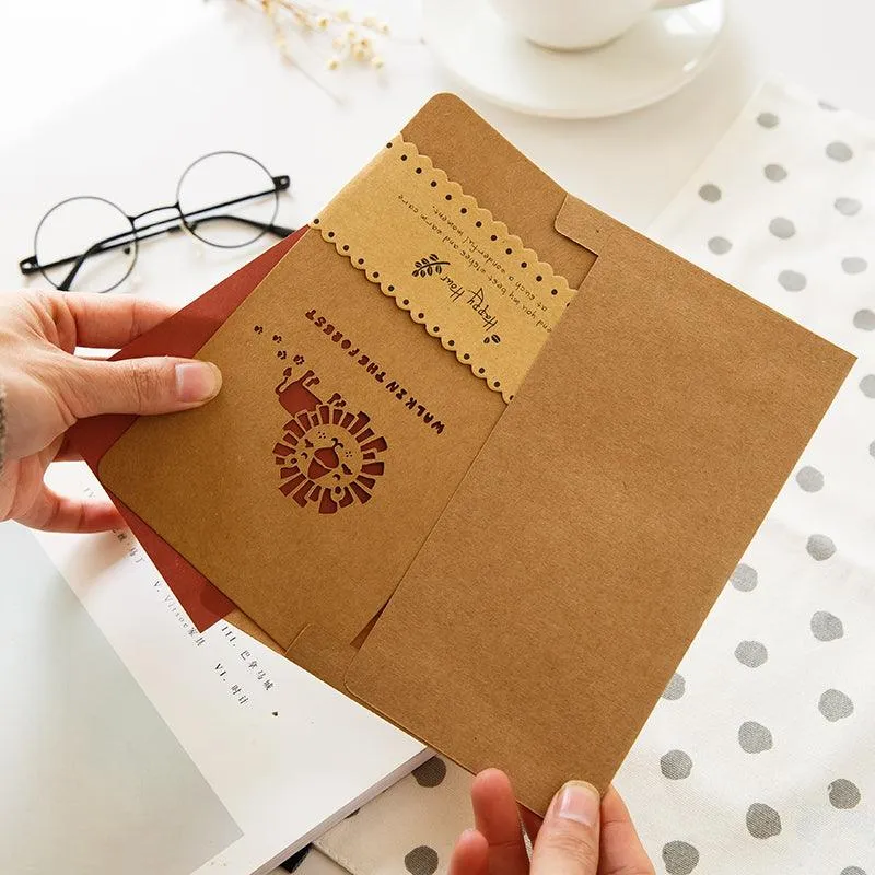 Korea Vintage Cutout Paper Carving Kraft Paper Greeting Cards NP-050013