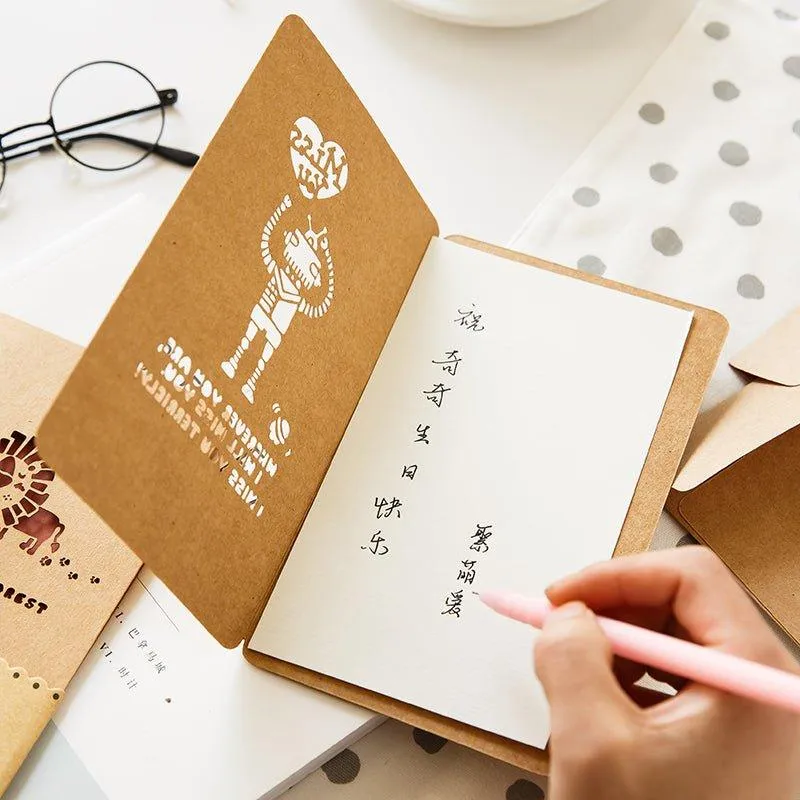 Korea Vintage Cutout Paper Carving Kraft Paper Greeting Cards NP-050013