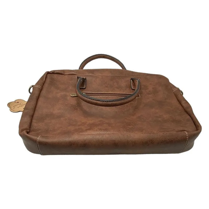Large Capacity PU Leather with Flowers Details Handbag -B82116 DARK BROWN