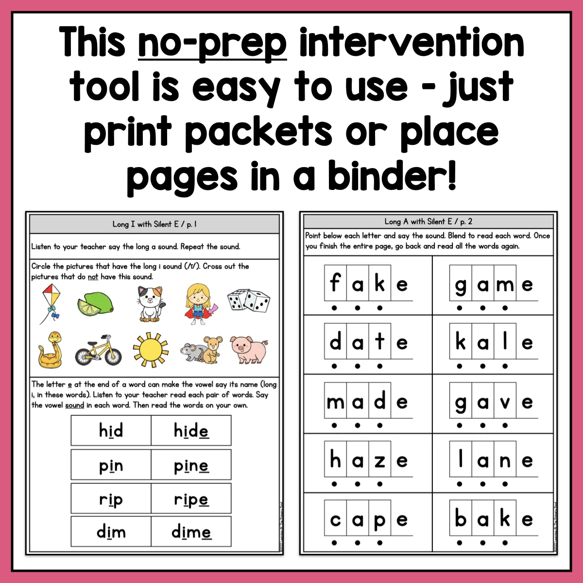 Long Vowels with Silent E (CVCe Words) Intervention Pack | No-Prep, Phonics-Based Reading Intervention