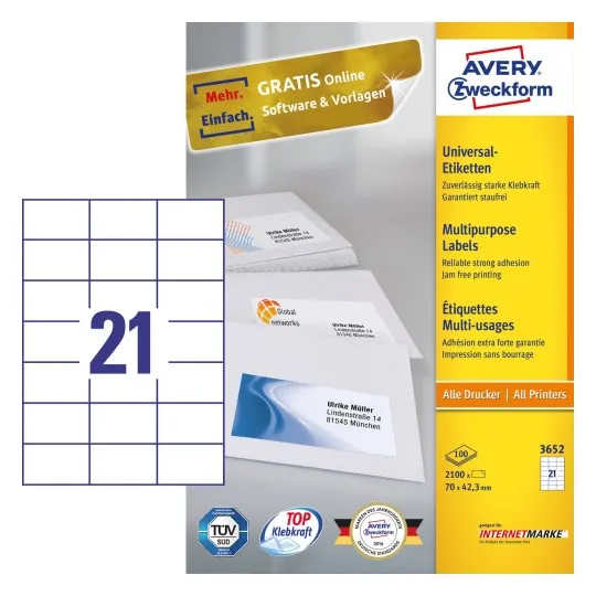 Multipurpose General-use Labelswith ultragrip, 70 x 42.3 mm, Inkjet, Colour Laser, B/W Laser, Copier, A4