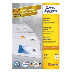 Multipurpose General-use Labelswith ultragrip, 70 x 42.3 mm, Inkjet, Colour Laser, B/W Laser, Copier, A4