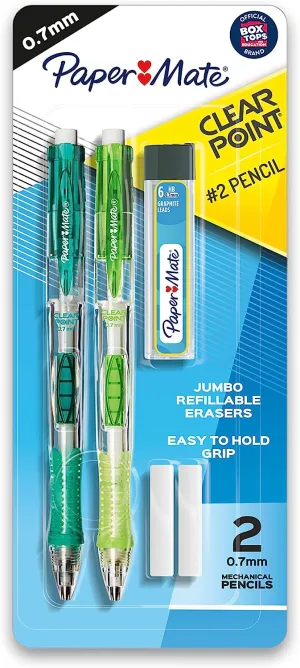 Paper Mate Clearpoint Mechanical Pencils, HB #2, 1 Lead Refill Set, 2 Erasers