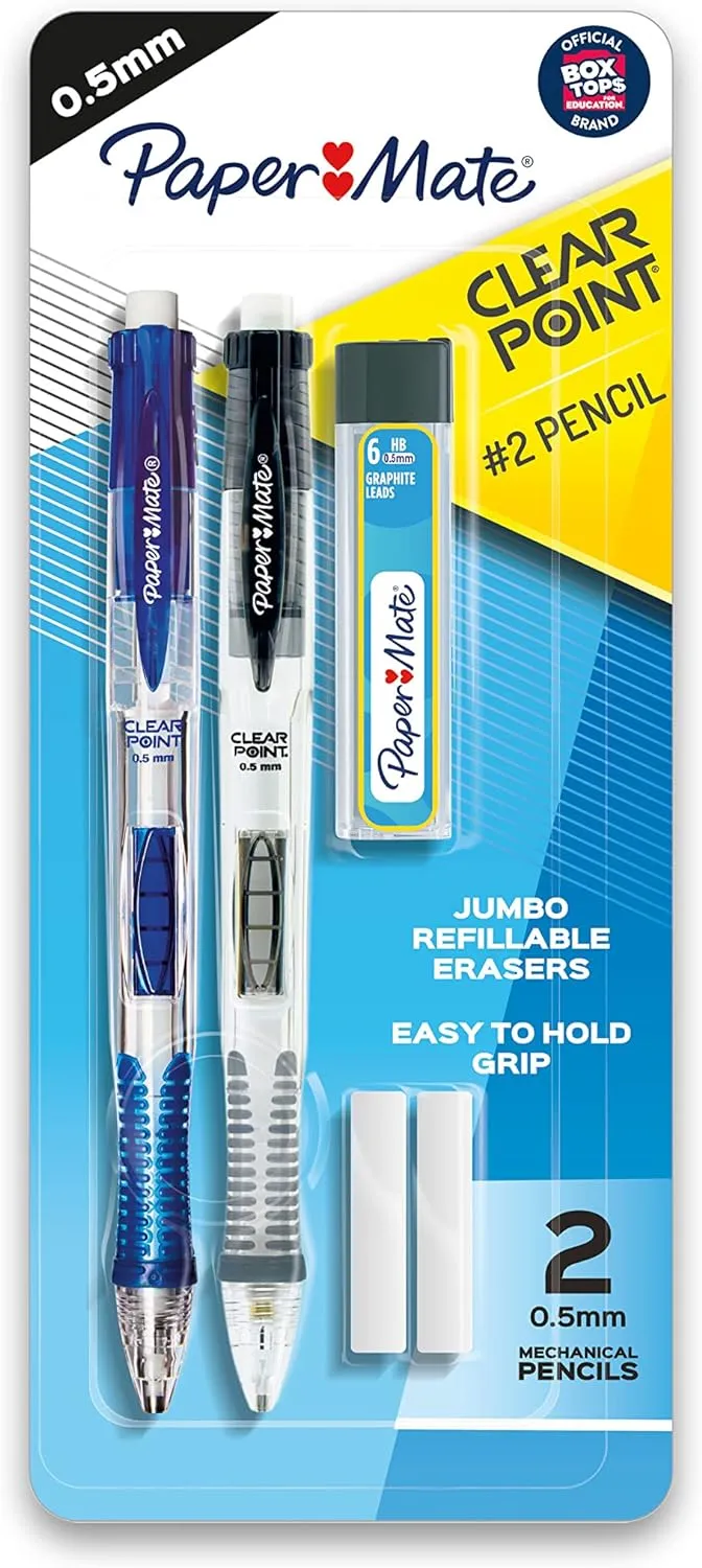Paper Mate Clearpoint Mechanical Pencils, HB #2, 1 Lead Refill Set, 2 Erasers