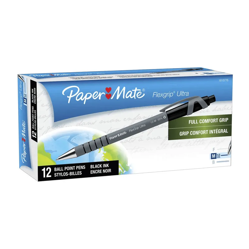 Papermate Flexgrip Retractable Ballpoint Pen Medium 1.0mm Black Box 12