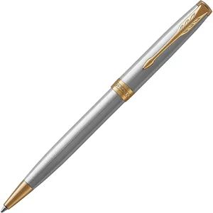 Parker Sonnet Stainless Steel Gold Trim Ballpoint Pen Medium Nib Gift Box Set