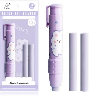 Pen Erasers - Retractable Pen-Shaped Novelty Eraser with 2 Refill Sticks, Perfect for Kids, Students, and Stationery Gifts(Random Colour)