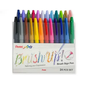 Pentel Brush Sign Pen Set of 24 Assorted Colours
