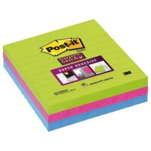 Post-It 6753-Ssmx Super Sticky Lined Notes 101 X 101Mm Ultra Neon Pack 3