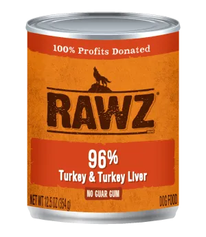 RAWZ® Steam Cooked 96% Lamb & Lamb Liver Recipe, Wet Dog Food, 12.5oz Case of 12