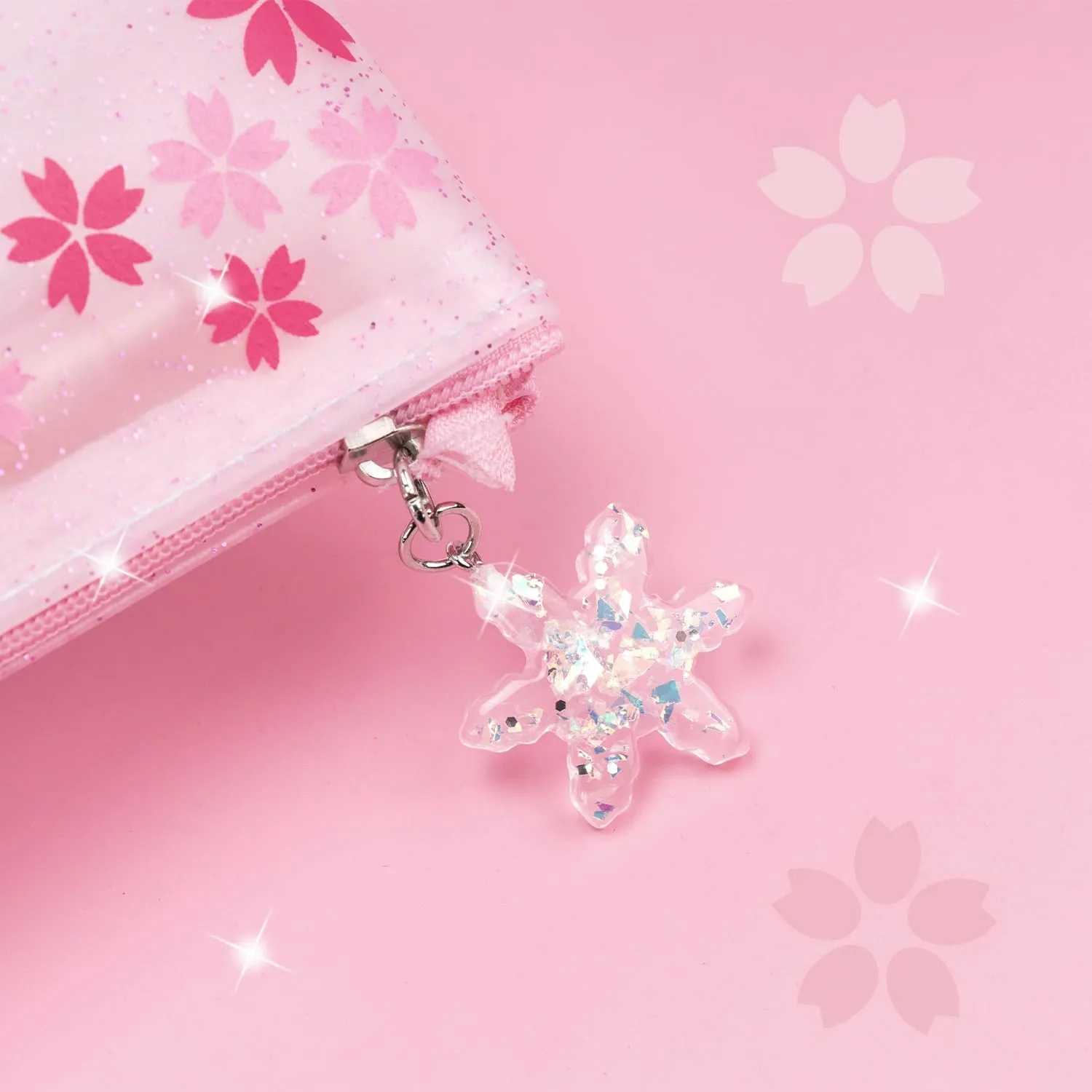 Sakura Pouch - Cute Glitter Clear Pink Pen Pencil Makeup Bag