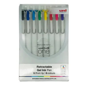 Uni One 0.7mm Rollerball Gel Ink Pens, 8 Pack Assorted